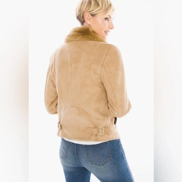 Chico’s Faux Suede Shearling Jacket Camel Penny Lane Style – Plush Lined, Chic - Picture 3 of 12